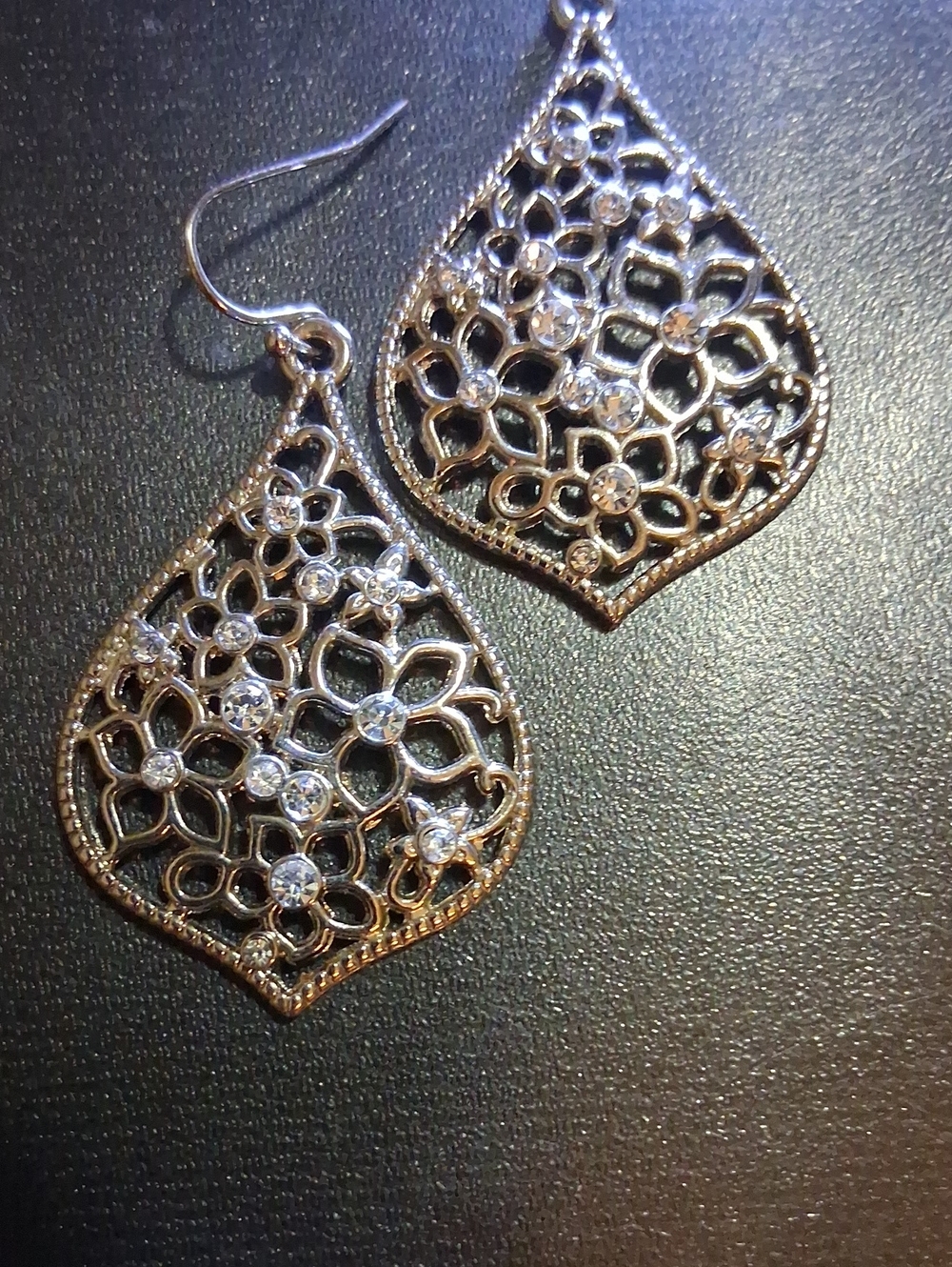Filigree vintage .925 Teardrop Crystal Dangle Earrings - sterling silver